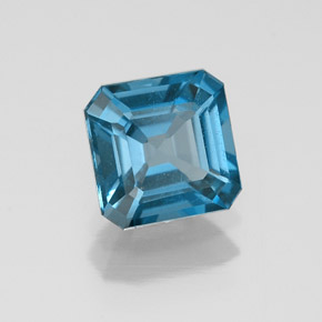 1.23캐럿 천연 런던 블루 토파즈, 에메랄드 컷, 6.3×6.2 mm, VS