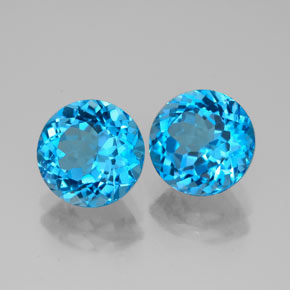 캐럿 천연 스위스 블루 토파즈 보석, 라운드 컷, 8.16 mm, VVS
