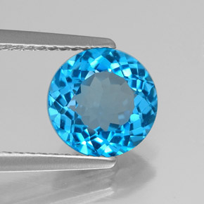 2.18캐럿 천연 스위스 블루 토파즈, 라운드 컷, 7.96 mm, VVS