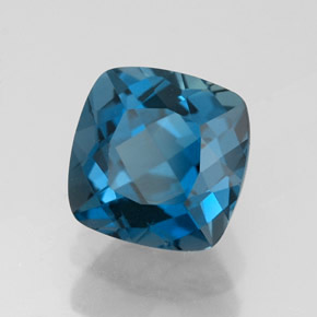3.12캐럿 천연 런던 블루 토파즈, 쿠션 컷, 8×8 mm, VVS
