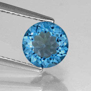 1.64캐럿 천연 런던 블루 토파즈, 라운드 컷, 7.14 mm, VVS