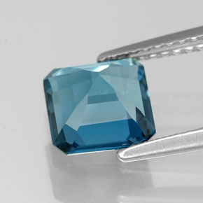 2.05캐럿 천연 런던 블루 토파즈, 에메랄드 컷, 7.1×7.1 mm, VVS-VS