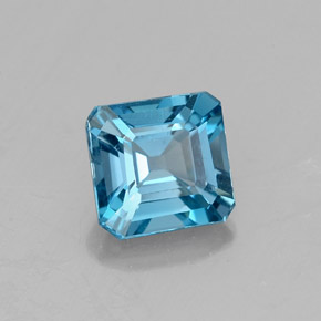 1.23캐럿 천연 런던 블루 토파즈, 에메랄드 컷, 5.9×5.7 mm, VVS