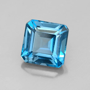 2.27캐럿 천연 런던 블루 토파즈, 에메랄드 컷, 7.1×7.1 mm, VVS-VS