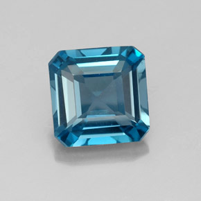 2.00캐럿 천연 런던 블루 토파즈, 에메랄드 컷, 7.1×7.1 mm, VVS