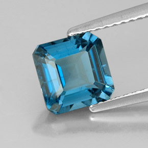2.06캐럿 천연 런던 블루 토파즈, 에메랄드 컷, 7.1×7.1 mm, VS