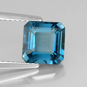 2.06캐럿 천연 런던 블루 토파즈, 에메랄드 컷, 7.1×7.1 mm, VS