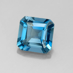 1.96캐럿 천연 런던 블루 토파즈, 에메랄드 컷, 7.1×7.1 mm, VS