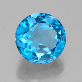 3.90캐럿 천연 스위스 블루 토파즈, 라운드 컷, 9.09 mm, VVS