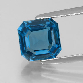 2.25캐럿 천연 런던 블루 토파즈, 에메랄드 컷, 7.2×7.2 mm, VVS-VS