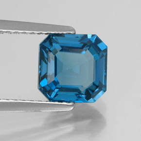 2.25캐럿 천연 런던 블루 토파즈, 에메랄드 컷, 7.2×7.2 mm, VVS-VS