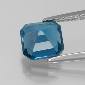 2.25캐럿 천연 런던 블루 토파즈, 에메랄드 컷, 7.2×7.2 mm, VVS-VS