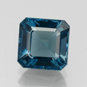 2.12캐럿 천연 런던 블루 토파즈, 에메랄드 컷, 7.2×7.2 mm, VVS