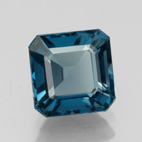 2.12캐럿 천연 런던 블루 토파즈, 에메랄드 컷, 7.2×7.2 mm, VVS
