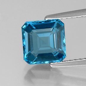 2.16캐럿 천연 런던 블루 토파즈, 에메랄드 컷, 7.3×7.2 mm, VS