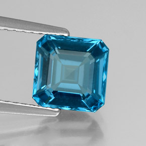 2.16캐럿 천연 런던 블루 토파즈, 에메랄드 컷, 7.3×7.2 mm, VS