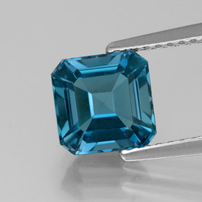 2.19캐럿 천연 런던 블루 토파즈, 에메랄드 컷, 7.2×7.1 mm, VS