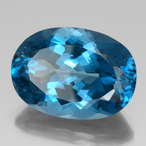 42.34캐럿 천연 런던 블루 토파즈, 타원형 컷, 25.1×18.1 mm, VVS