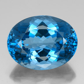 43.70캐럿 천연 런던 블루 토파즈, 타원형 컷, 24.2×18.6 mm, VVS