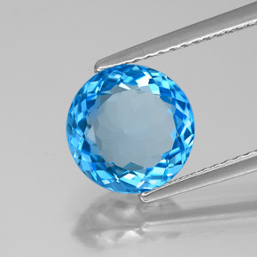 2.96캐럿 천연 스위스 블루 토파즈, 라운드 컷, 9.10 mm, VVS-VS
