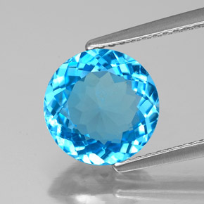 2.89캐럿 천연 스위스 블루 토파즈, 라운드 컷, 9.16 mm, SI