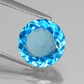 2.89캐럿 천연 스위스 블루 토파즈, 라운드 컷, 9.16 mm, SI