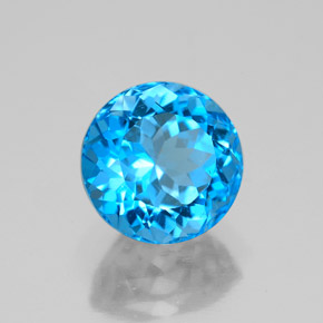 3.95캐럿 천연 스위스 블루 토파즈, 라운드 컷, 9.07 mm, SI