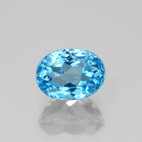 2.18캐럿 천연 스위스 블루 토파즈, 타원형 컷, 8×6 mm, VVS