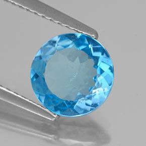1.77캐럿 천연 스위스 블루 토파즈, 라운드 컷, 8.07 mm, SI
