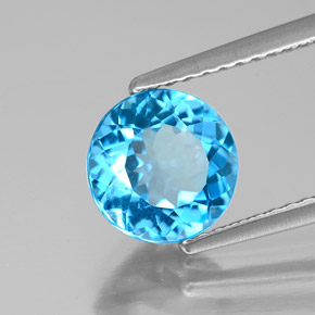 2.12캐럿 천연 스위스 블루 토파즈, 라운드 컷, 7.79 mm, VVS-VS