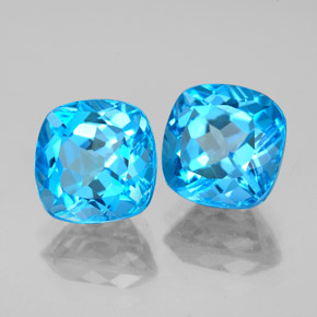 캐럿 천연 스위스 블루 토파즈 보석, 쿠션 컷, 7.9×7.9 mm, VVS-VS