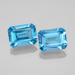 캐럿 천연 스위스 블루 토파즈 보석, 에메랄드 컷, 8×6 mm, VVS