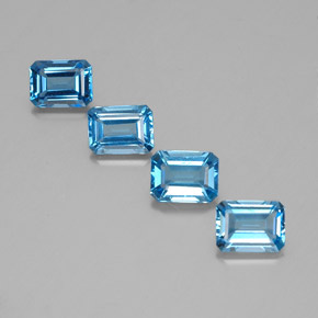 7.07캐럿 천연 스위스 블루 토파즈 보석, 에메랄드 컷, 8×6 mm, VVS