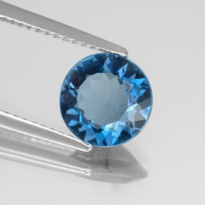 1.80캐럿 천연 런던 블루 토파즈, 라운드 컷, 8.15 mm, VS