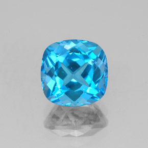 2.99캐럿 천연 스위스 블루 토파즈, 쿠션 컷, 8.1×8 mm, VVS-VS