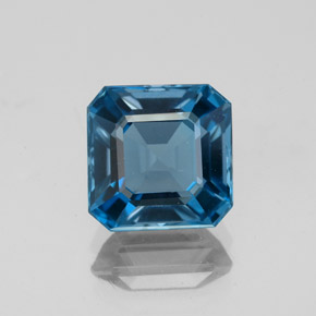 3.10캐럿 천연 런던 블루 토파즈, 에메랄드 컷, 8.2×8.1 mm, VVS