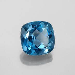 3.68캐럿 천연 런던 블루 토파즈, 쿠션 컷, 9.1×9.1 mm, VVS