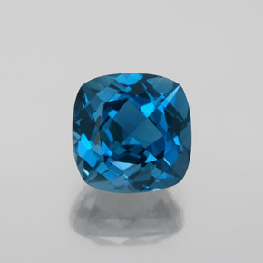 4.45캐럿 천연 런던 블루 토파즈, 쿠션 컷, 9.1×9.1 mm, VVS