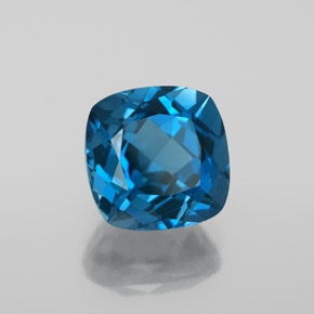 4.45캐럿 천연 런던 블루 토파즈, 쿠션 컷, 9.1×9.1 mm, VVS