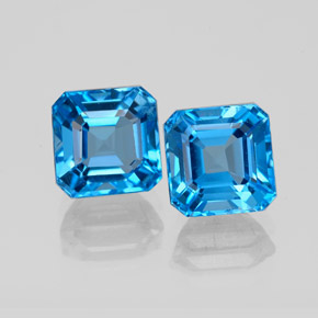 캐럿 천연 스위스 블루 토파즈 보석, 에메랄드 컷, 7×7 mm, VS