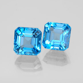 캐럿 천연 스위스 블루 토파즈 보석, 에메랄드 컷, 7×7 mm, VS