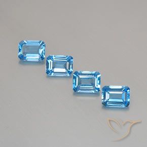 7.43ctw 자연스러운 스위스 블루 황옥, 에메랄드 컷, VVS-VS