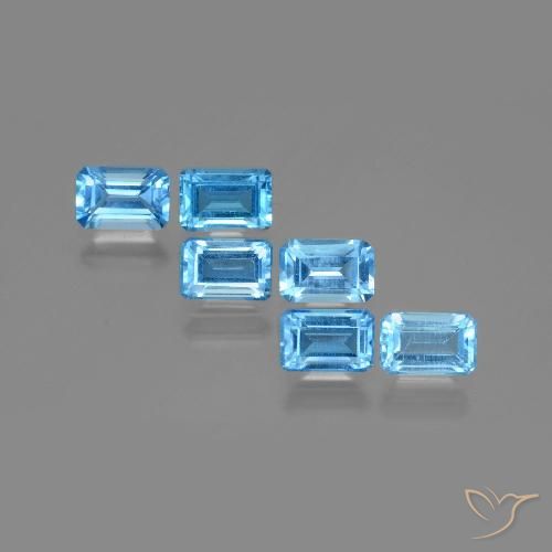 4.26캐럿 천연 스위스 블루 토파즈 보석, 에메랄드 컷, 6.1×4 mm, VS