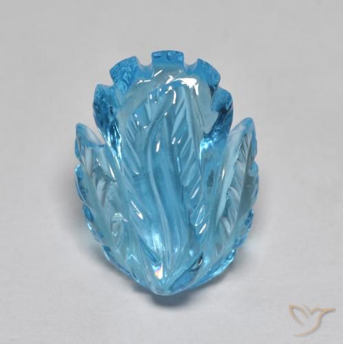 13.53ct 자연스러운 스위스 블루 황옥, 플라워 컷, 투명한