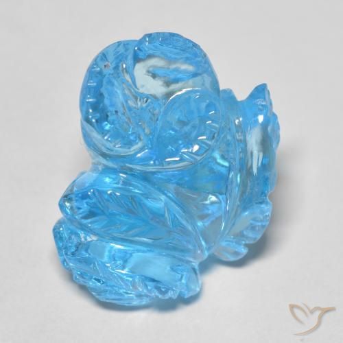 18.66ct 자연스러운 스위스 블루 황옥, 플라워 컷, 투명한
