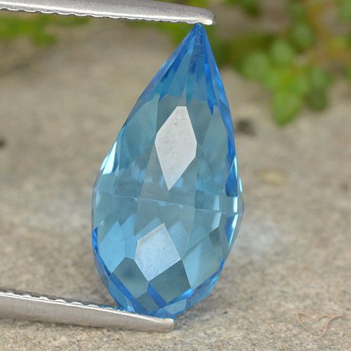 6.64ct 자연스러운 스위스 블루 황옥, 브리올레트, VS