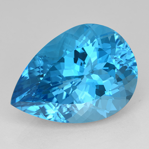 26.49캐럿 천연 스위스 블루 토파즈, 배 모양, 22.1×16.1 mm, IF