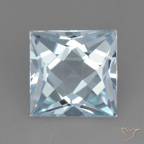3.32ct 자연스러운 하늘색 황옥, 정사각형, VVS