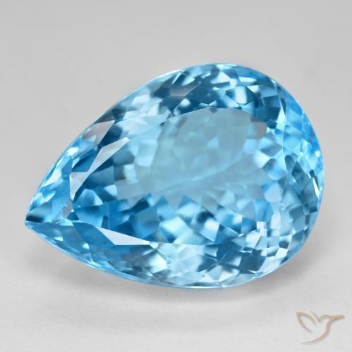 26.91캐럿 천연 스위스 블루 토파즈, 배 모양, 21.2×15.6 mm, VVS-VS