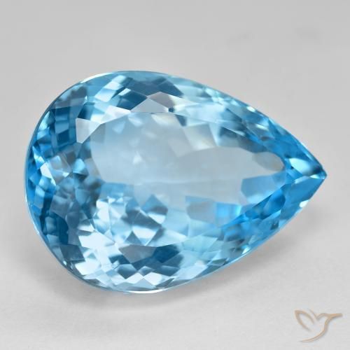26.91캐럿 천연 스위스 블루 토파즈, 배 모양, 21.2×15.6 mm, VVS-VS